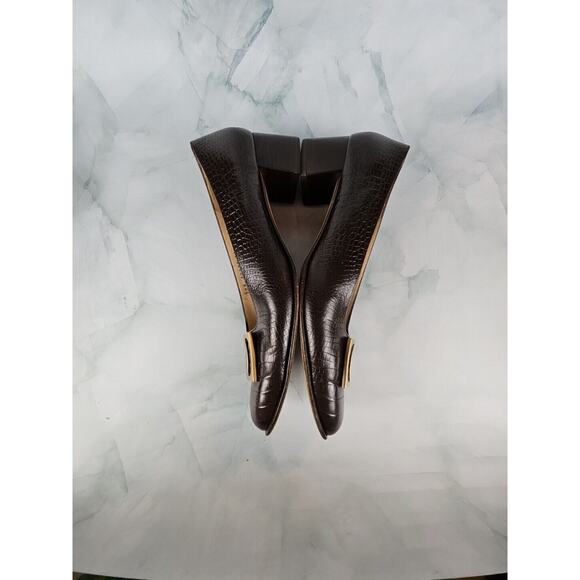 Vintage Salvatore Ferragamo Brown Snakeskin Leather Block Heel Pumps size 9 2A - Picture 7 of 10